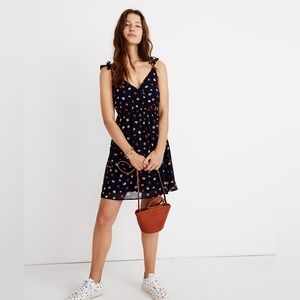 Madewell Floral Ruffle Strap Dress Women Size 8 Navy Blue Lined